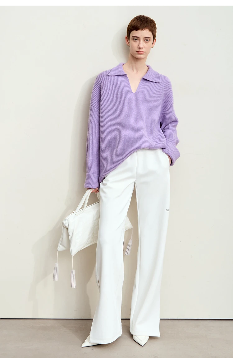 Amii Women's Sweater 2026 Winter New V-neck Loose Long Sleeve Solid Knit Sweater Ladies Basic Versatile Pullover Top 12444194