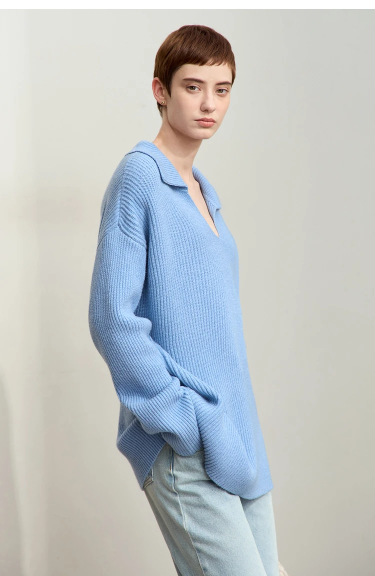 Amii Women's Sweater 2026 Winter New V-neck Loose Long Sleeve Solid Knit Sweater Ladies Basic Versatile Pullover Top 12444194