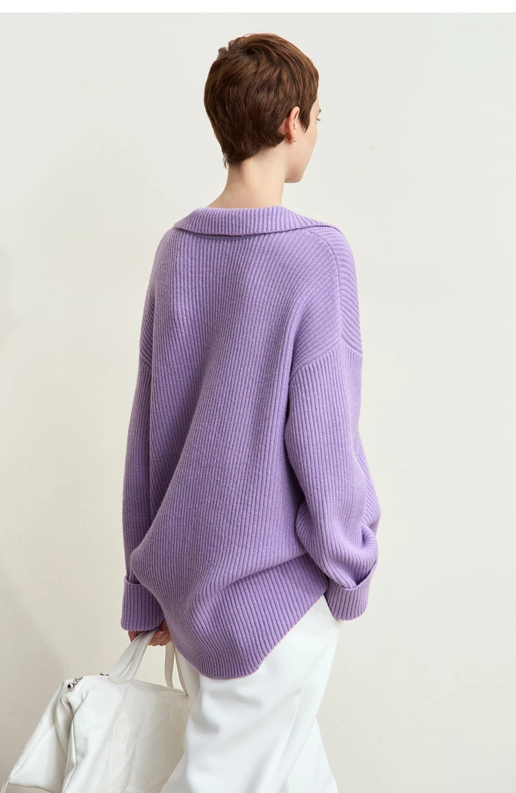 Amii Women's Sweater 2026 Winter New V-neck Loose Long Sleeve Solid Knit Sweater Ladies Basic Versatile Pullover Top 12444194