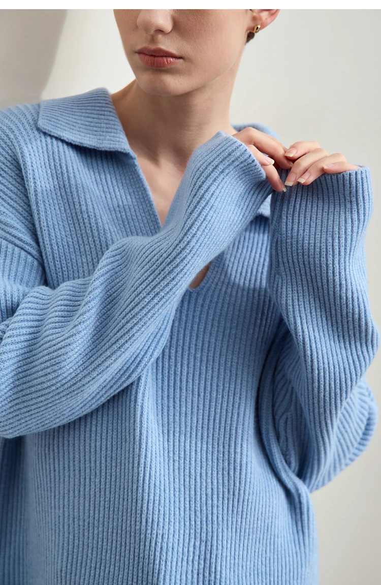 Amii Women's Sweater 2026 Winter New V-neck Loose Long Sleeve Solid Knit Sweater Ladies Basic Versatile Pullover Top 12444194