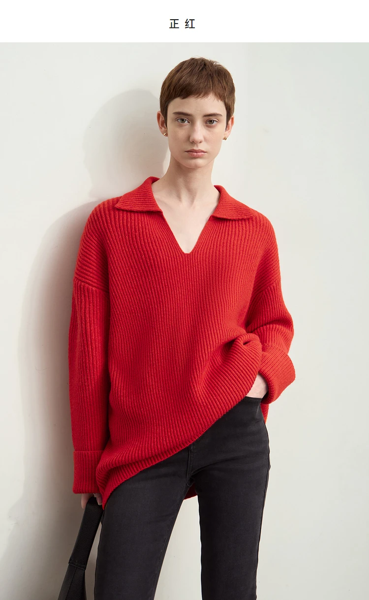 Amii Women's Sweater 2026 Winter New V-neck Loose Long Sleeve Solid Knit Sweater Ladies Basic Versatile Pullover Top 12444194
