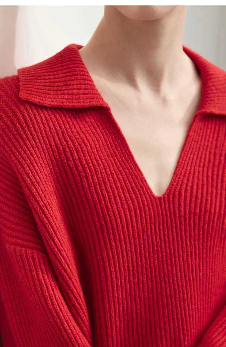Amii Women's Sweater 2026 Winter New V-neck Loose Long Sleeve Solid Knit Sweater Ladies Basic Versatile Pullover Top 12444194