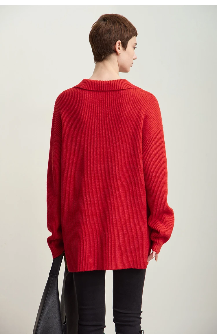 Amii Women's Sweater 2026 Winter New V-neck Loose Long Sleeve Solid Knit Sweater Ladies Basic Versatile Pullover Top 12444194