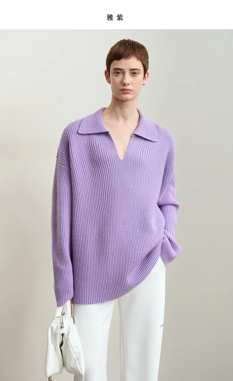 Amii Women's Sweater 2026 Winter New V-neck Loose Long Sleeve Solid Knit Sweater Ladies Basic Versatile Pullover Top 12444194