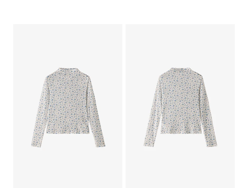 TOYOUTH Women's Floral Print Mesh T Shirt 2026 Fall New Arrival Slim Fit Thin Mock Neck Sheer Second Skin Base Layering Top