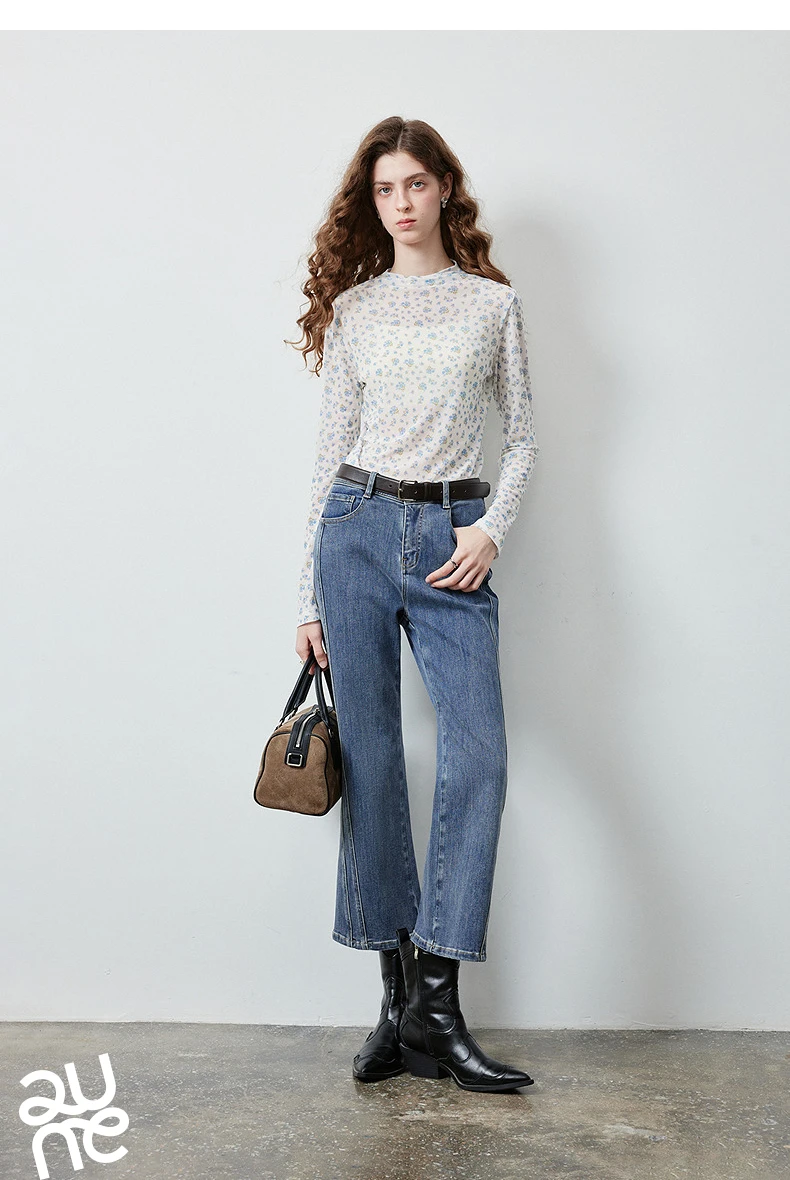 TOYOUTH Women's Floral Print Mesh T Shirt 2026 Fall New Arrival Slim Fit Thin Mock Neck Sheer Second Skin Base Layering Top