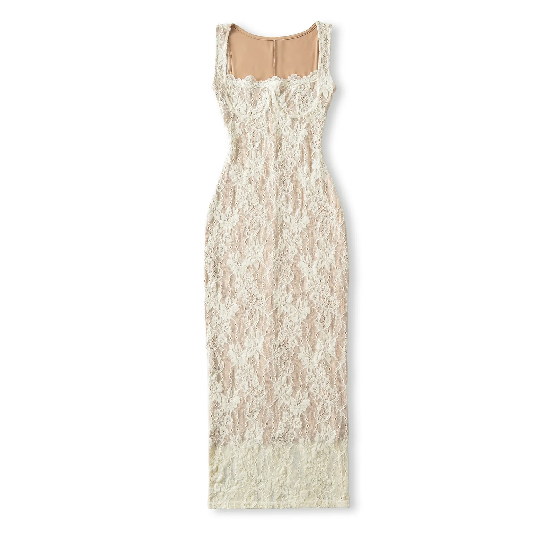 French-style square-neck lace strap slim-fit long dress women, summer and elegant dress