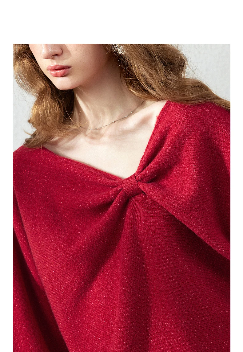 TOYOUTH Women's Dropped Shoulder Knit Sweater 2026 Fall New Arrival V neck with Bow Detail Sweet and Cool French Inspired Top