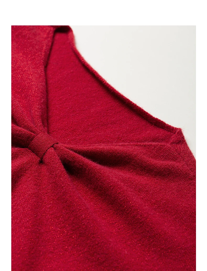 TOYOUTH Women's Dropped Shoulder Knit Sweater 2026 Fall New Arrival V neck with Bow Detail Sweet and Cool French Inspired Top
