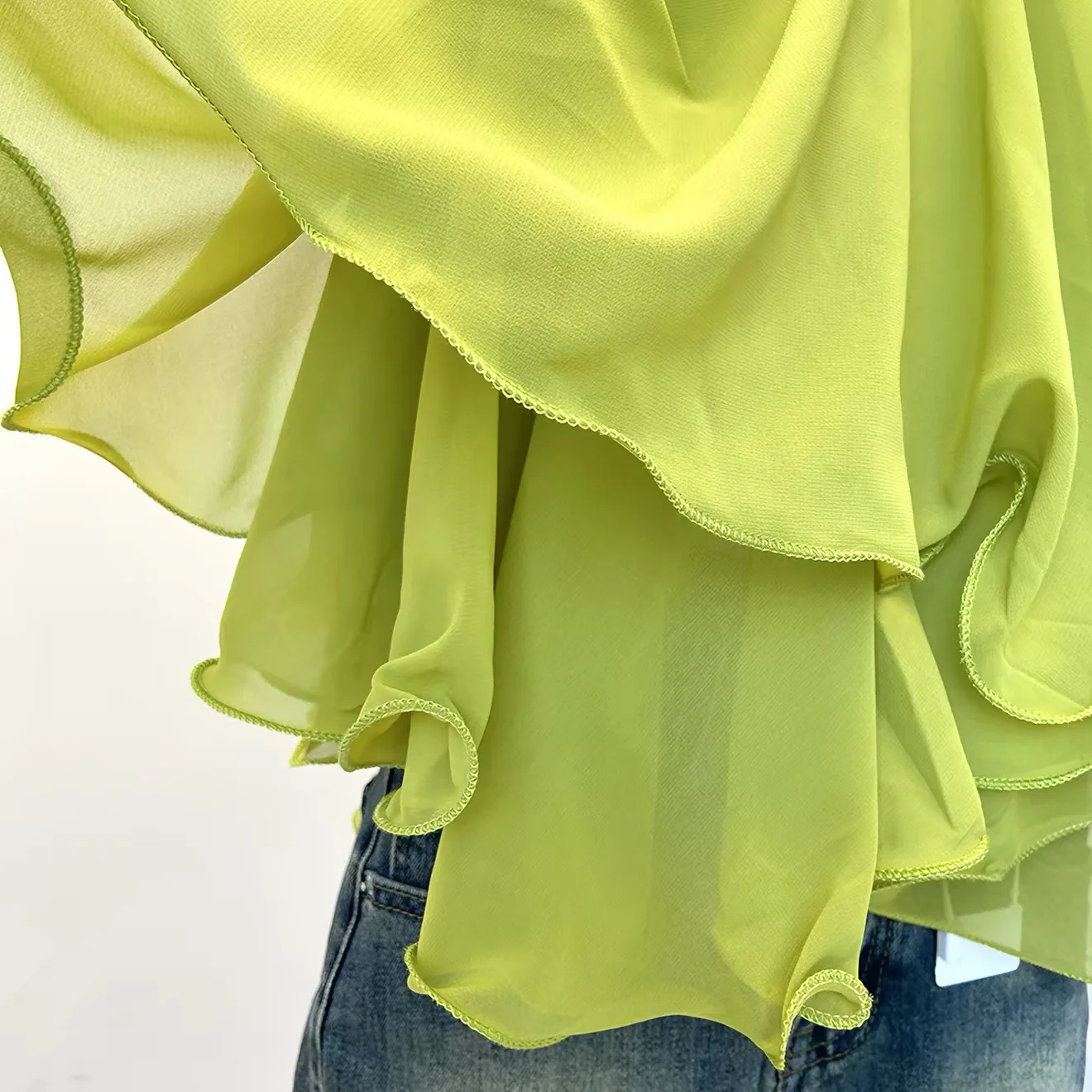 Korean Fashion Lightweight Chiffon Spaghetti Strap Crop Top Women's Summer Ruffled Flowy Cami Casual Daily Party Tanks