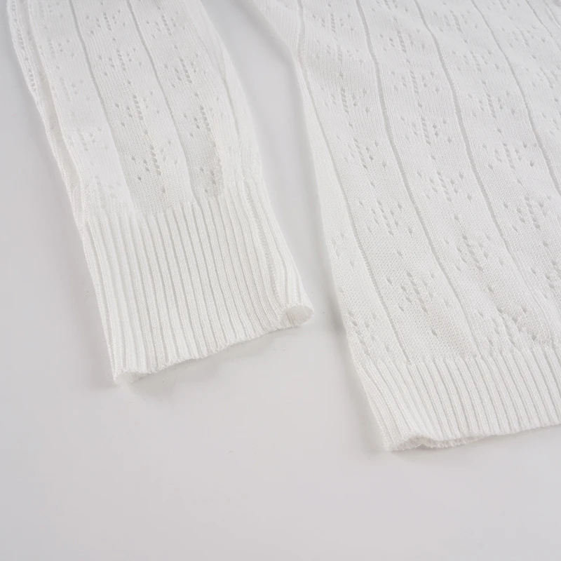Women V Neck Hollow Out Sweaters Long Sleeve Button Slim Fit White Cropped Casual Y2K Aesthetics Fall Jacquard Knit Cardigan New