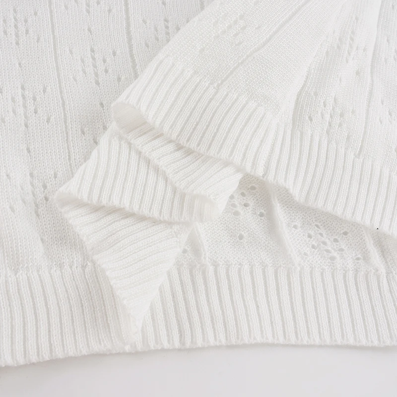 Women V Neck Hollow Out Sweaters Long Sleeve Button Slim Fit White Cropped Casual Y2K Aesthetics Fall Jacquard Knit Cardigan New