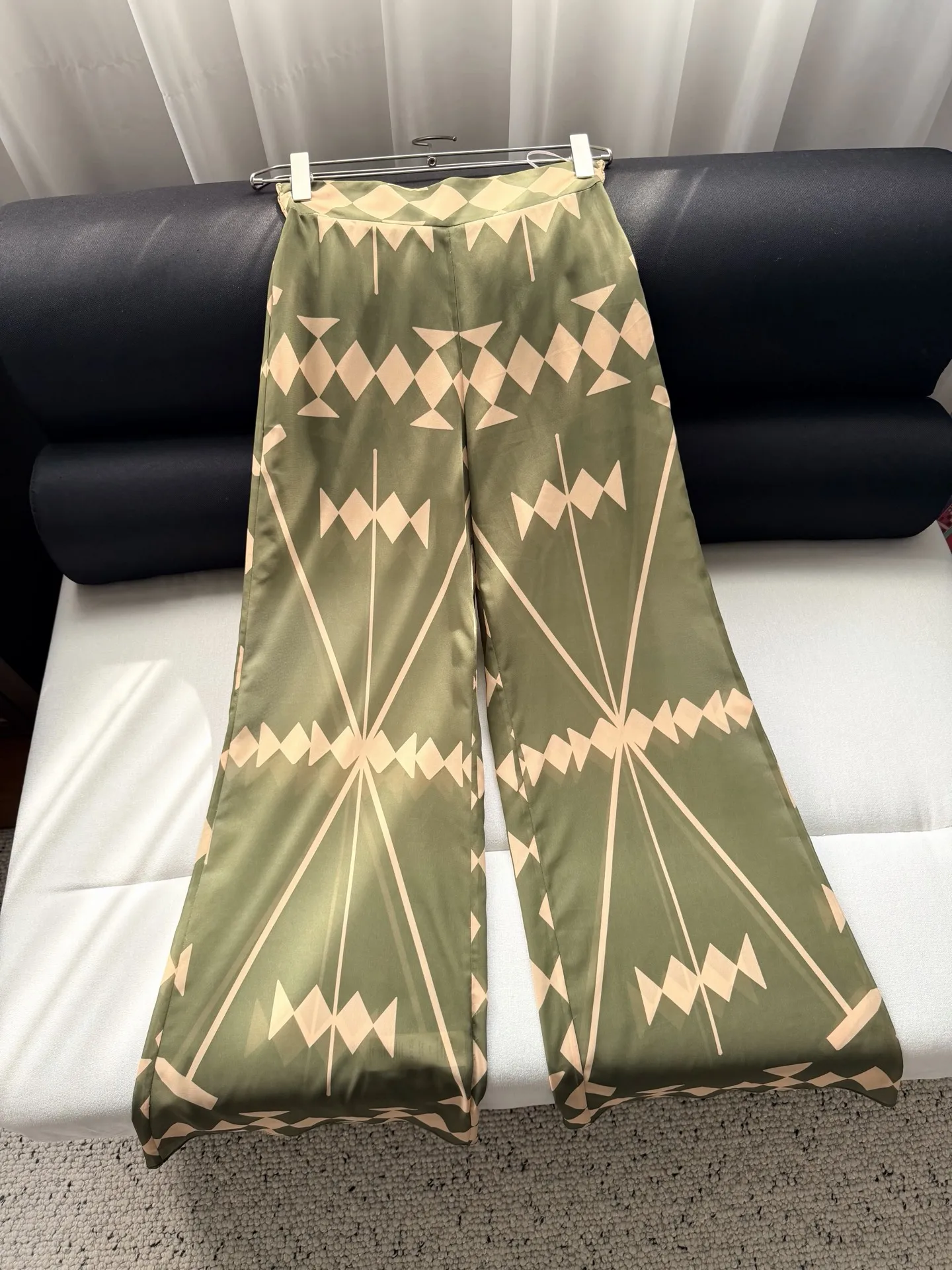 Classic waist slimming geometric pattern printed cloak jacket elastic waist straight leg pants elegant vacation women's set