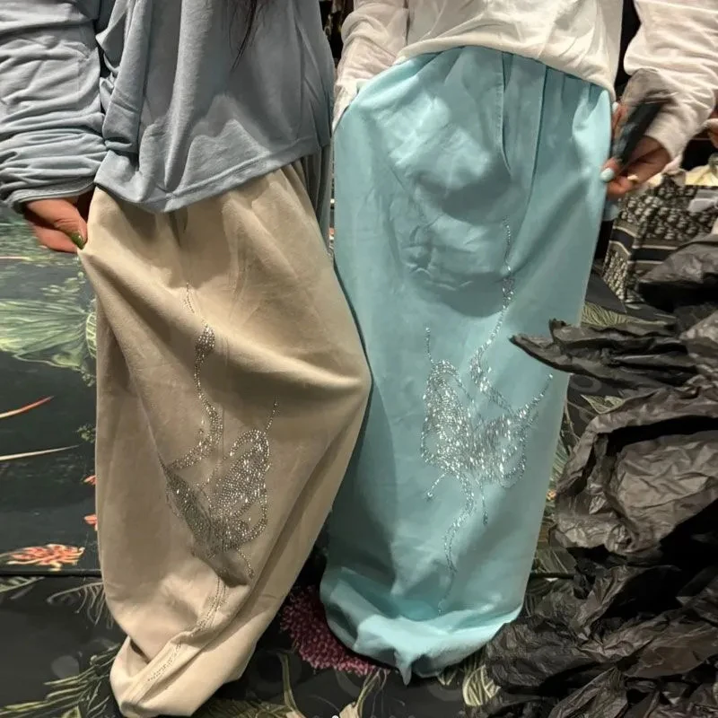 Women Y2K Baggy Sweatpants Super Loose Wide Leg Joggers Drawstring Waist Solid Casual Lounge Trousers Star Pattern Streetwear