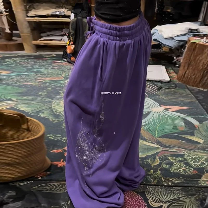 Women Y2K Baggy Sweatpants Super Loose Wide Leg Joggers Drawstring Waist Solid Casual Lounge Trousers Star Pattern Streetwear