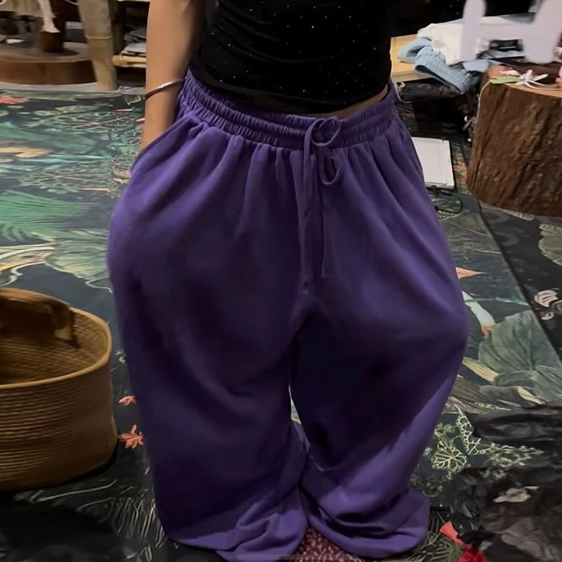 Women Y2K Baggy Sweatpants Super Loose Wide Leg Joggers Drawstring Waist Solid Casual Lounge Trousers Star Pattern Streetwear