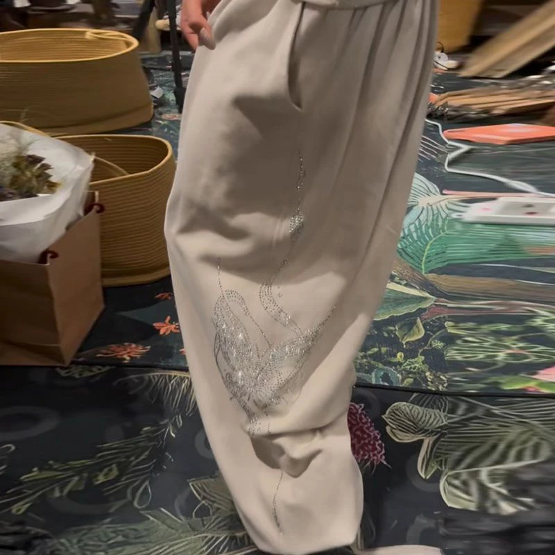 Women Y2K Baggy Sweatpants Super Loose Wide Leg Joggers Drawstring Waist Solid Casual Lounge Trousers Star Pattern Streetwear