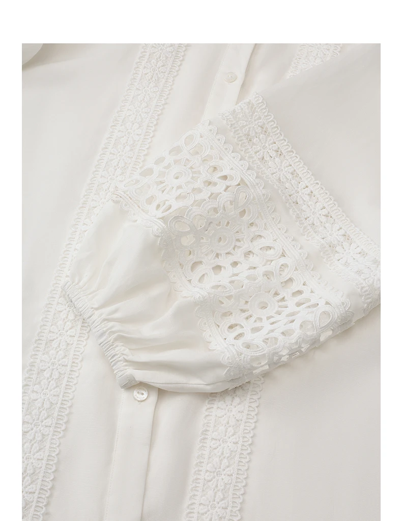 TOYOUTH Liberte Series Womens Lyocell Ramie Blouse 2026 Autumn New Lace Trim Lantern Sleeve Casual Shirt