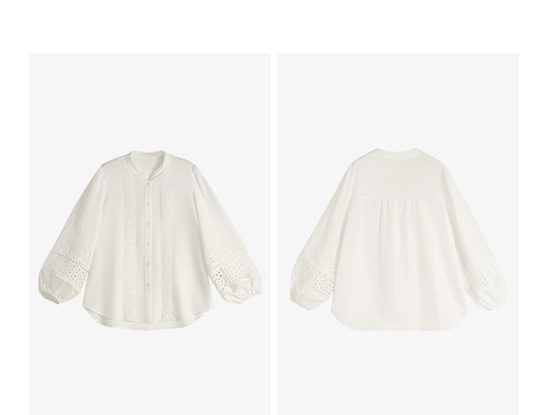 TOYOUTH Liberte Series Womens Lyocell Ramie Blouse 2026 Autumn New Lace Trim Lantern Sleeve Casual Shirt
