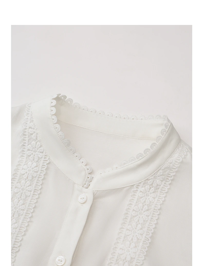TOYOUTH Liberte Series Womens Lyocell Ramie Blouse 2026 Autumn New Lace Trim Lantern Sleeve Casual Shirt