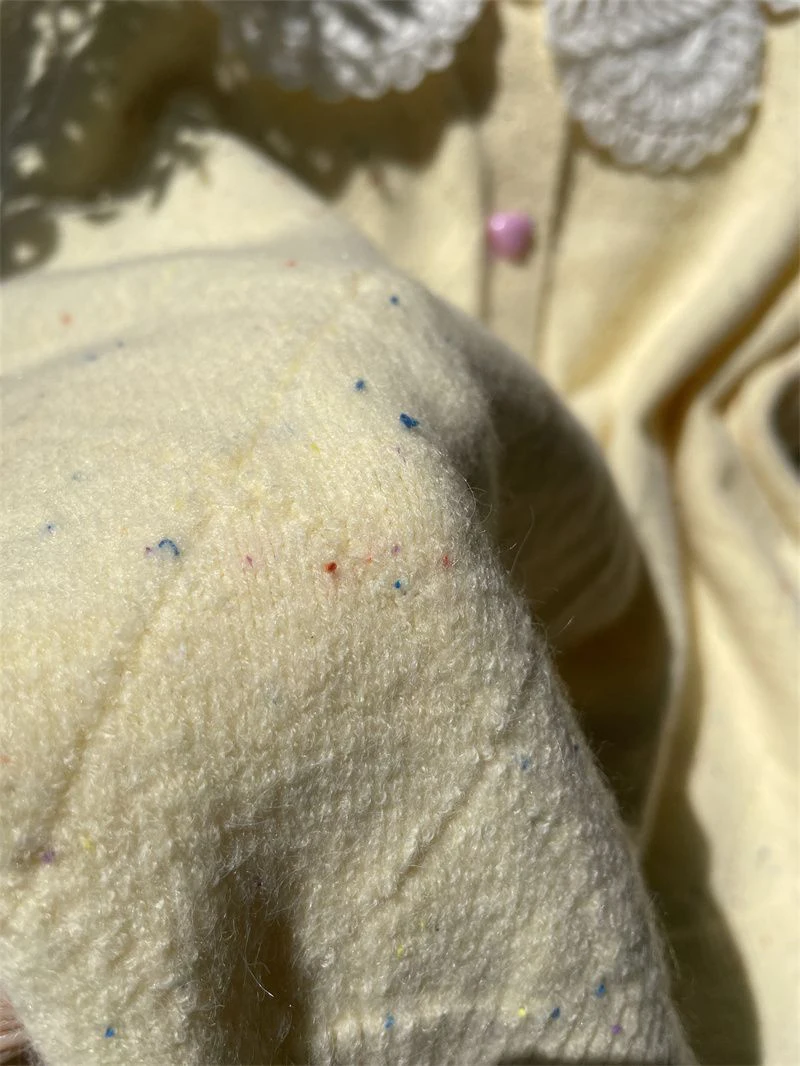 Women Lace Collar Sweet Cardigan Heart Button Knit Sweater Flecked Yarn Jumper Cute Yellow Preppy Top Winter Coat