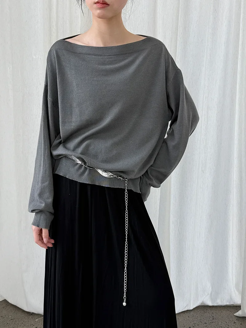 Off Shoulder Knit Pullover for Women Sexy Long Sleeve Autumn Casual Sweater Top