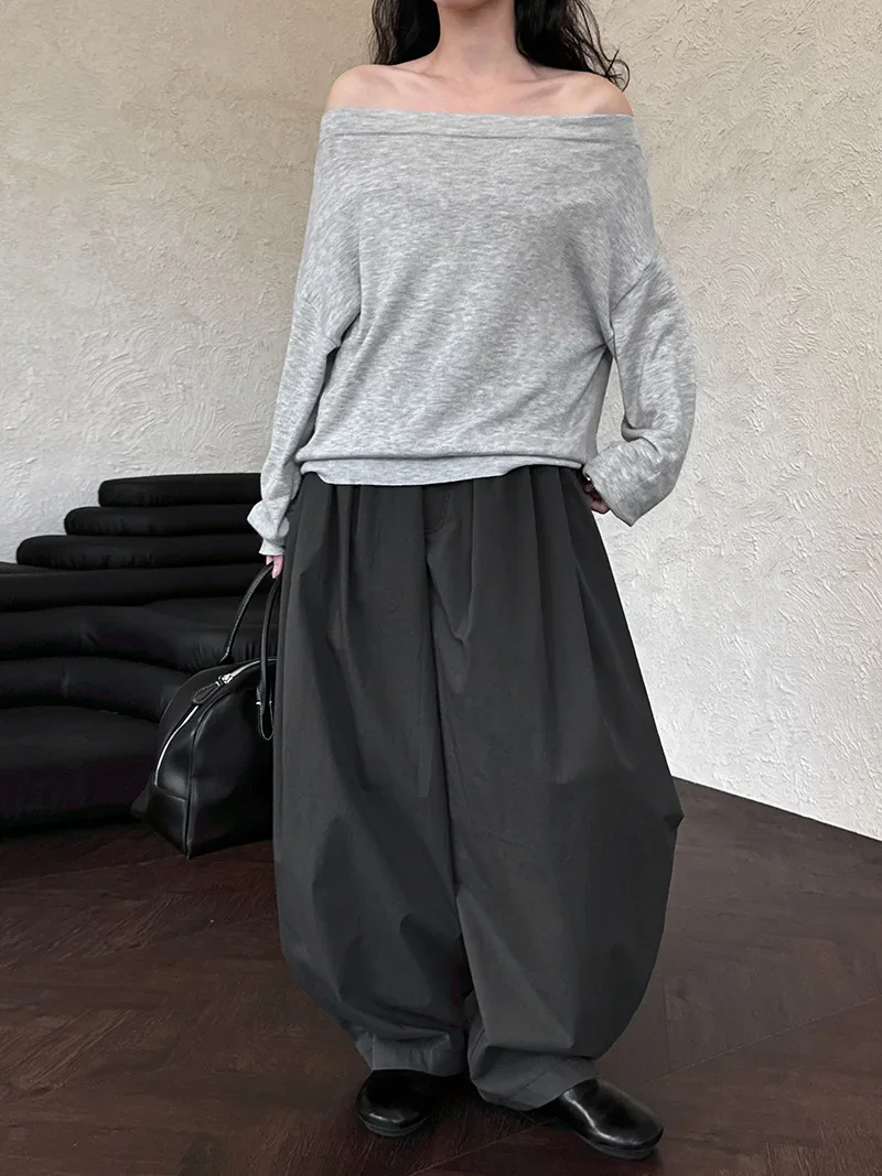 Off Shoulder Knit Pullover for Women Sexy Long Sleeve Autumn Casual Sweater Top