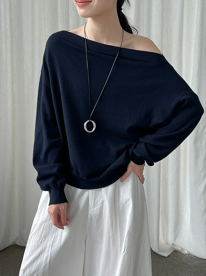 Off Shoulder Knit Pullover for Women Sexy Long Sleeve Autumn Casual Sweater Top