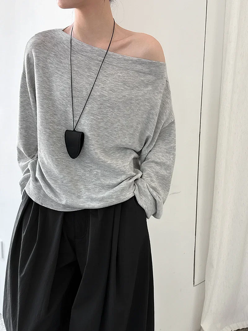 Off Shoulder Knit Pullover for Women Sexy Long Sleeve Autumn Casual Sweater Top
