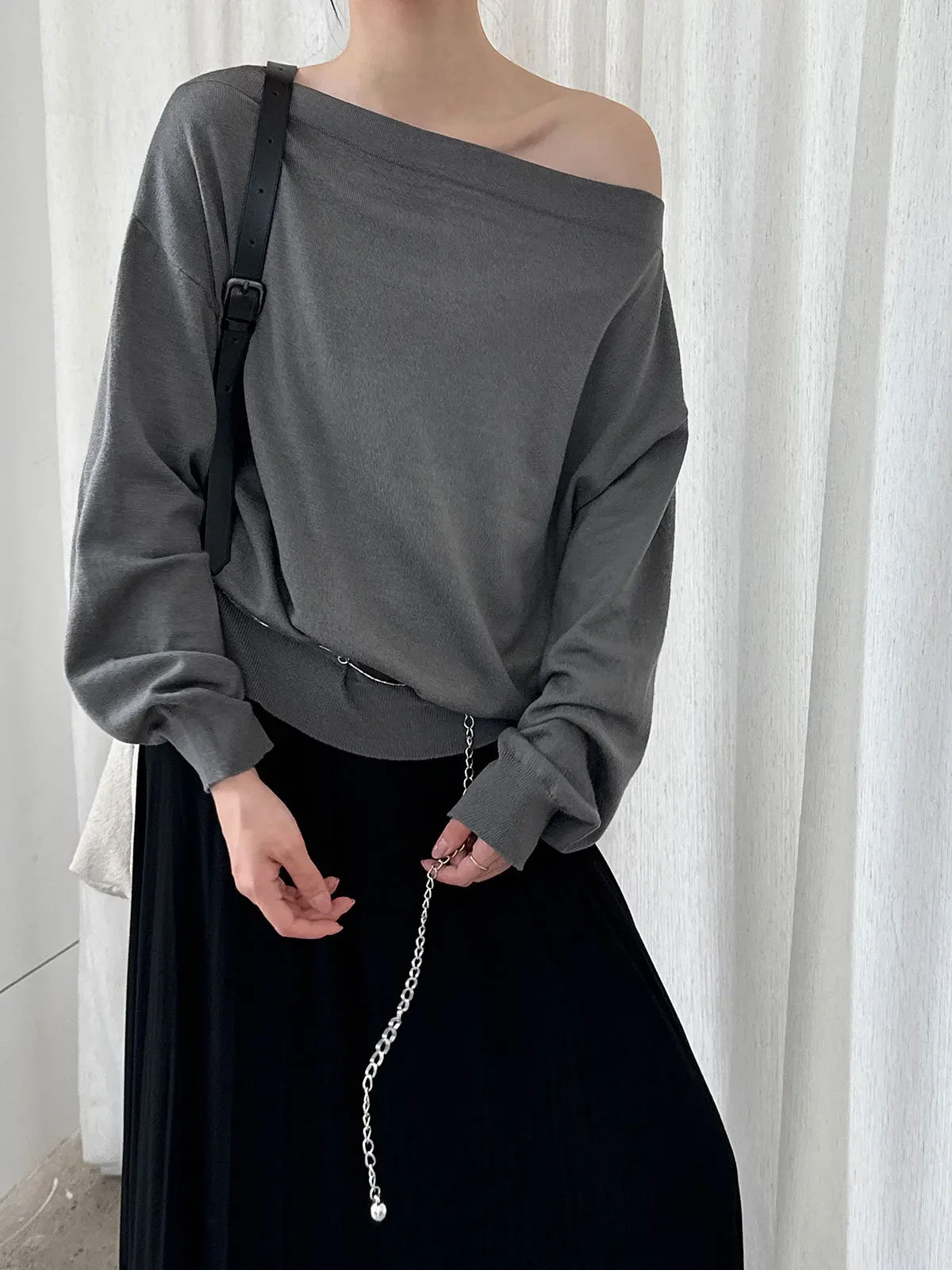 Off Shoulder Knit Pullover for Women Sexy Long Sleeve Autumn Casual Sweater Top