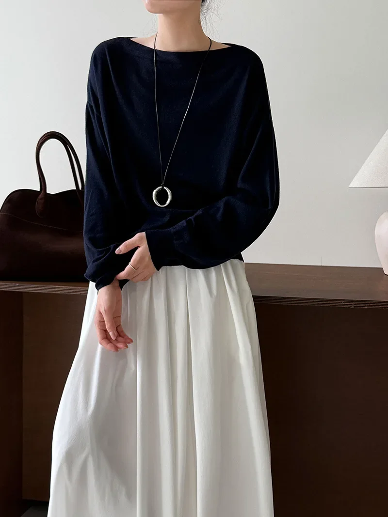 Off Shoulder Knit Pullover for Women Sexy Long Sleeve Autumn Casual Sweater Top
