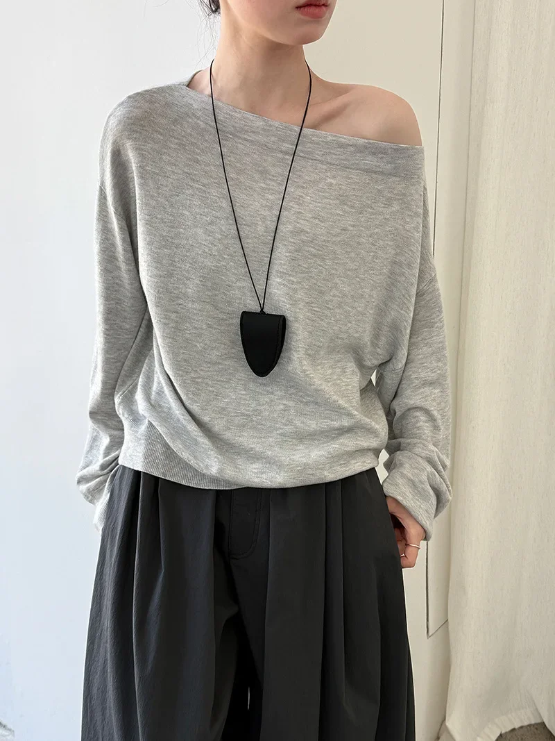 Off Shoulder Knit Pullover for Women Sexy Long Sleeve Autumn Casual Sweater Top