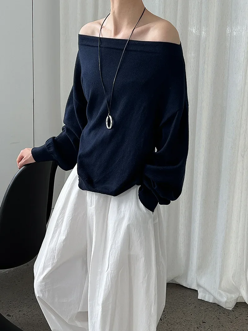 Off Shoulder Knit Pullover for Women Sexy Long Sleeve Autumn Casual Sweater Top