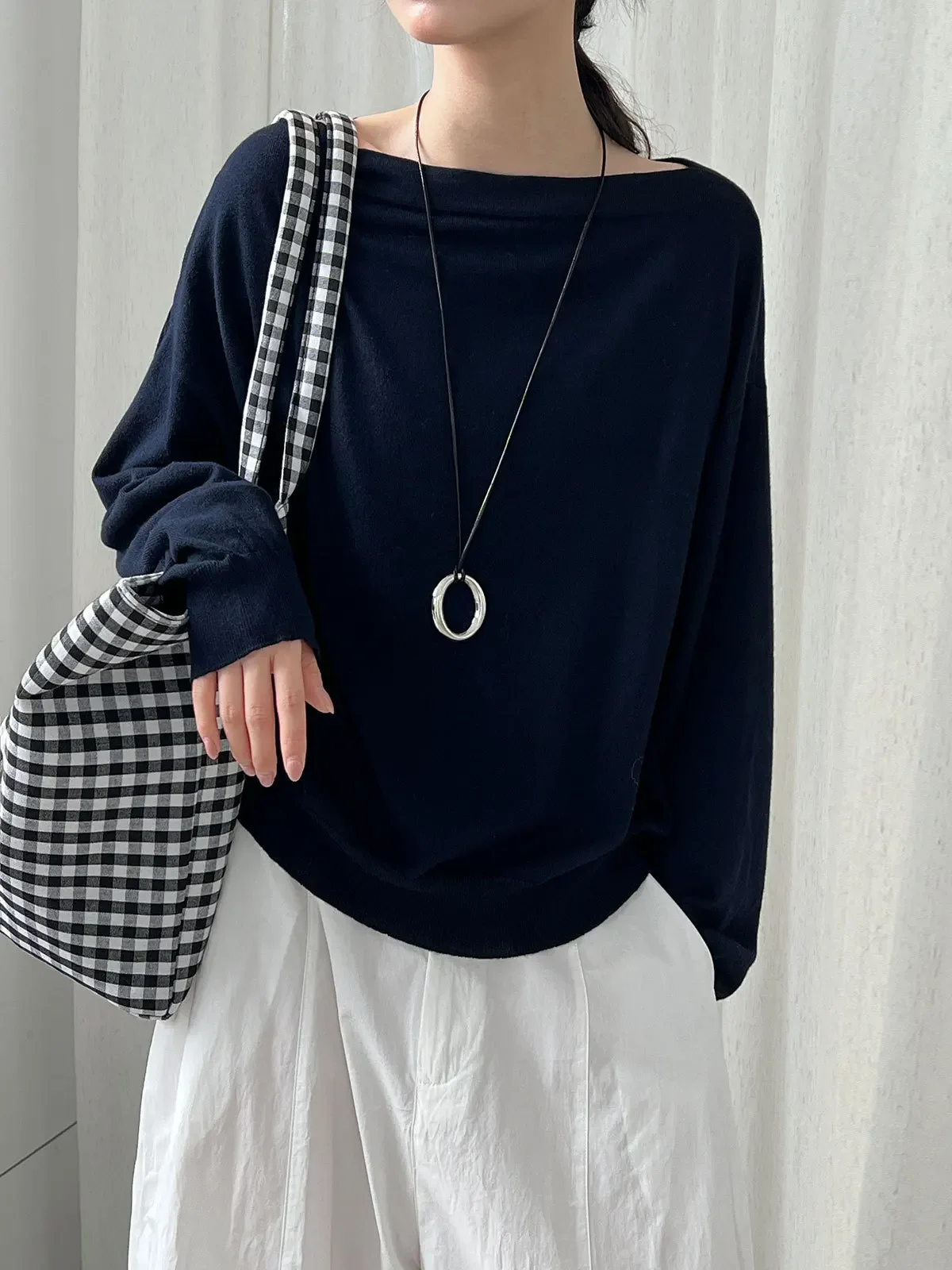 Off Shoulder Knit Pullover for Women Sexy Long Sleeve Autumn Casual Sweater Top