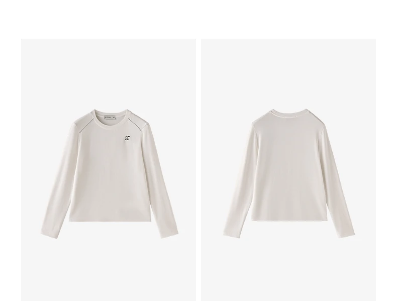 TOYOUTH Women's Long Sleeve T-Shirt 2026 Autumn New Soft Fleece Slim Fit Contrast Line Round Neck Base Layer Top