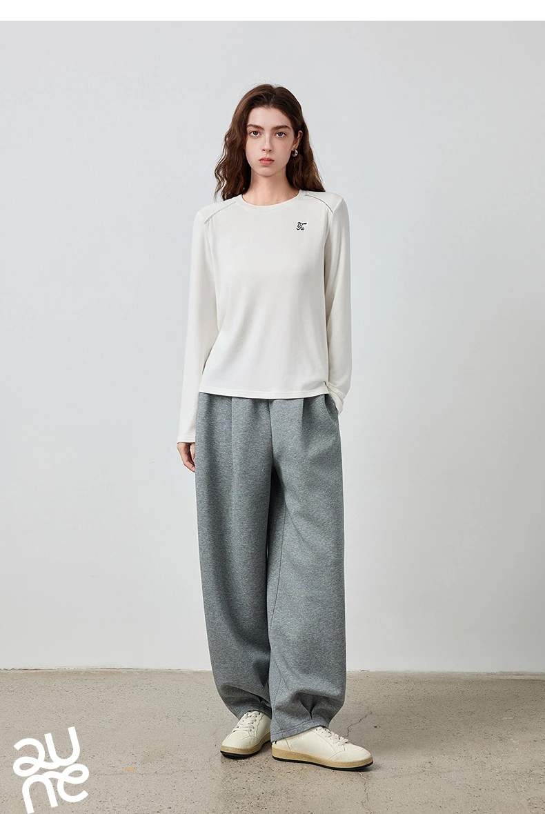 TOYOUTH Women's Long Sleeve T-Shirt 2026 Autumn New Soft Fleece Slim Fit Contrast Line Round Neck Base Layer Top