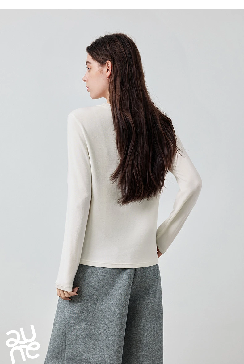 TOYOUTH Women's Long Sleeve T-Shirt 2026 Autumn New Soft Fleece Slim Fit Contrast Line Round Neck Base Layer Top