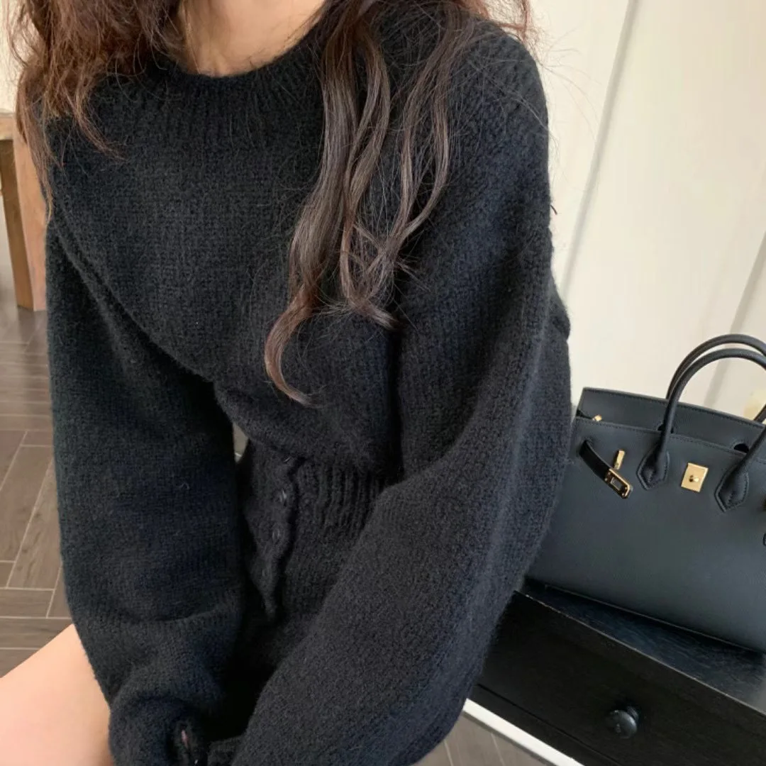 2026 Autumn Winter Women's Knitting Costume Turtleneck Solid Color Pullover Sweater Slim Skirt Two-piece Set Female Warm Suits