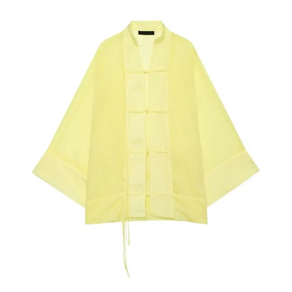 Women Stand Collar Shirt Chinese Frog Button Blouse for Early Fall, Loose Solid Color Long Sleeve Top Durable Polyester