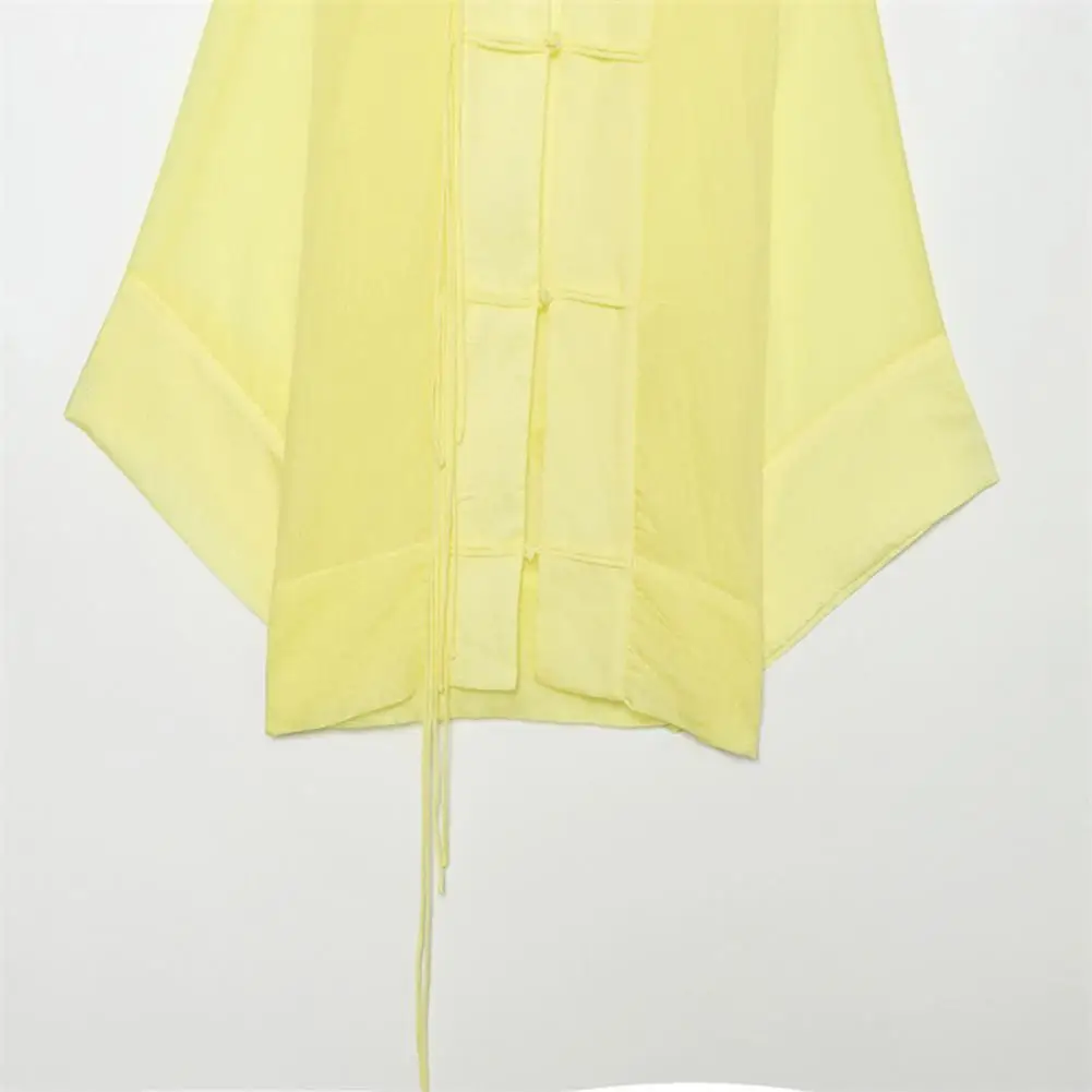Women Stand Collar Shirt Chinese Frog Button Blouse for Early Fall, Loose Solid Color Long Sleeve Top Durable Polyester