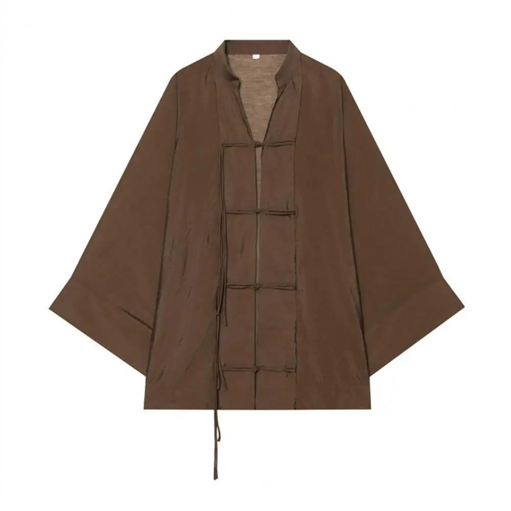 Women Stand Collar Shirt Chinese Frog Button Blouse for Early Fall, Loose Solid Color Long Sleeve Top Durable Polyester