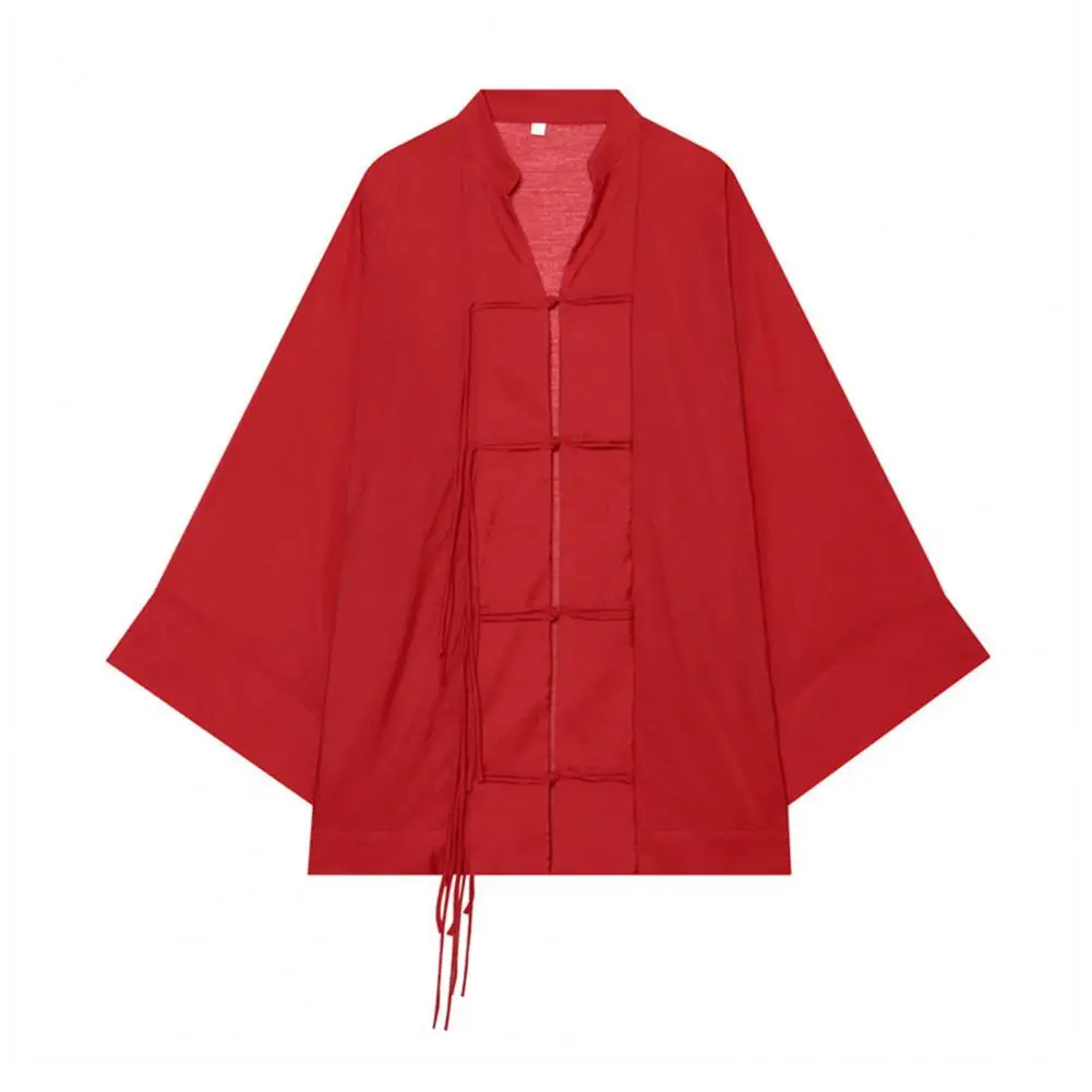 Women Stand Collar Shirt Chinese Frog Button Blouse for Early Fall, Loose Solid Color Long Sleeve Top Durable Polyester