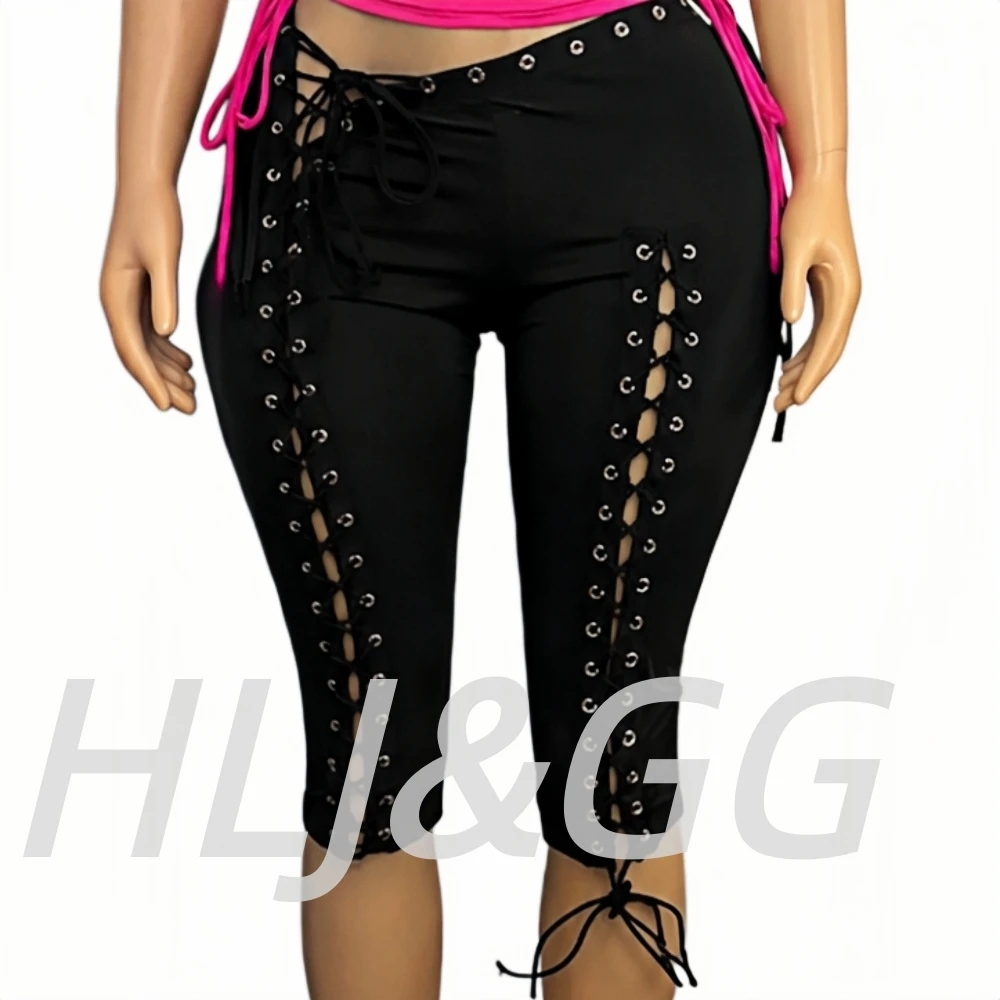 HLJ&GG Fashion Y2K Letter Print One Shoulder Two Piece Set Women Side Drawstring Ruched Top And Hollow Bandage Shorts Streetwear