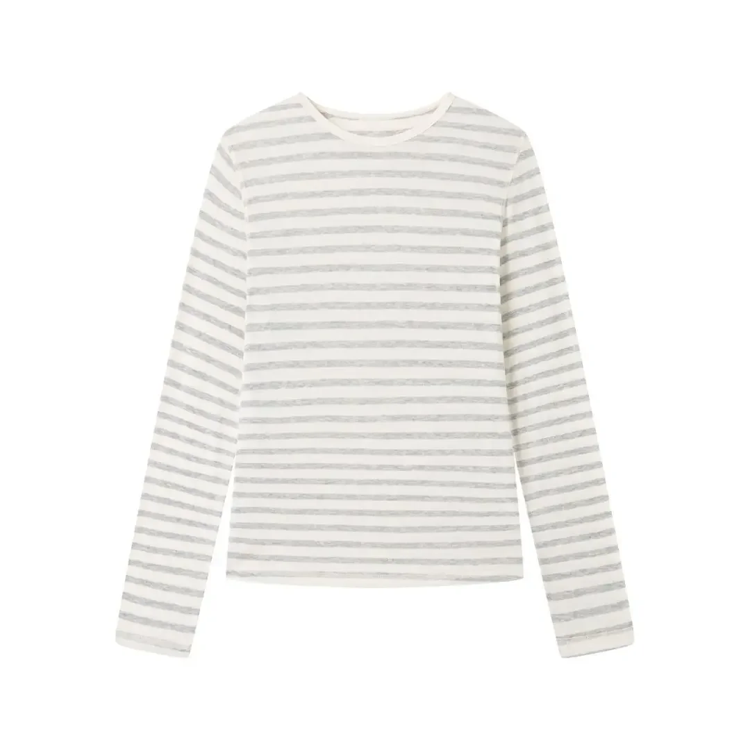 Silk Wool Blend O Neck Long Sleeve Tee for Women Pink Thin Casual Summer Top