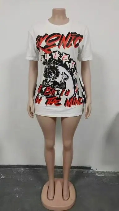 STYLISH LADY Hip Hop Graphic Print T Shirt Dress 2026 Women Long Sleeve Splice Loose Mini Dress Streetwear Oversized Tee Dress