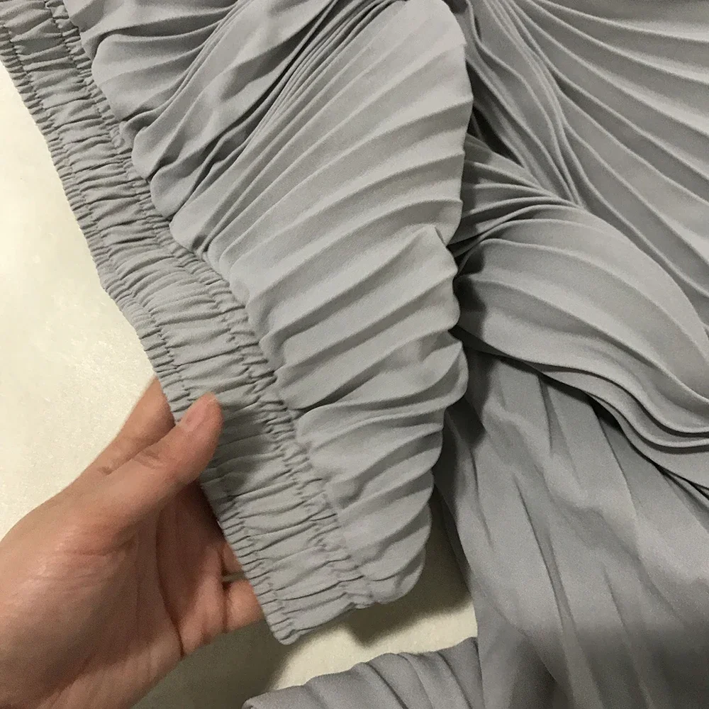 High Waist Pleated Maxi Skirt for Women Vintage Summer Long Flowy Skirt