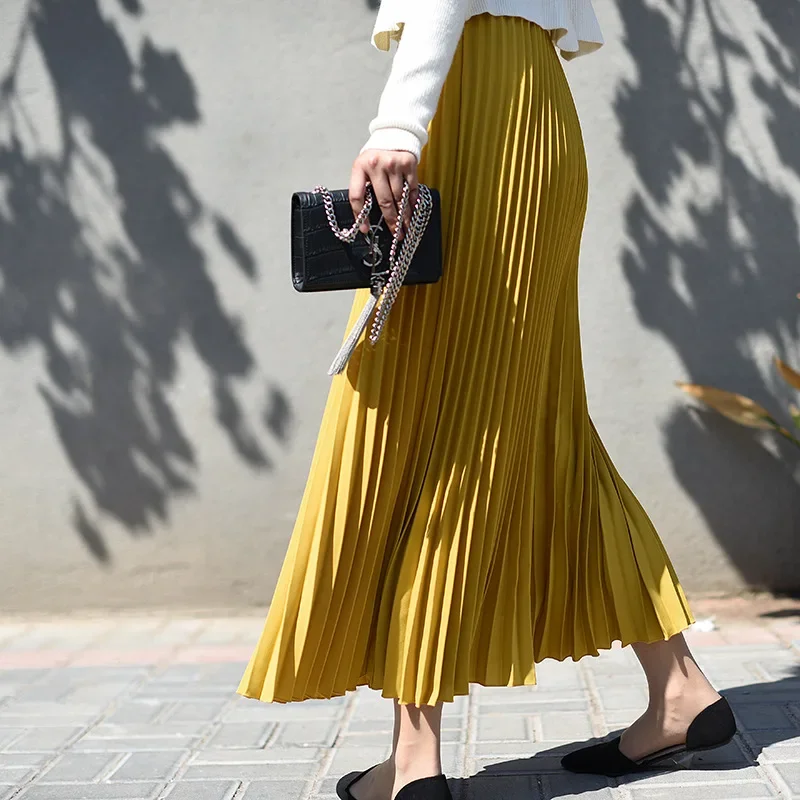 High Waist Pleated Maxi Skirt for Women Vintage Summer Long Flowy Skirt