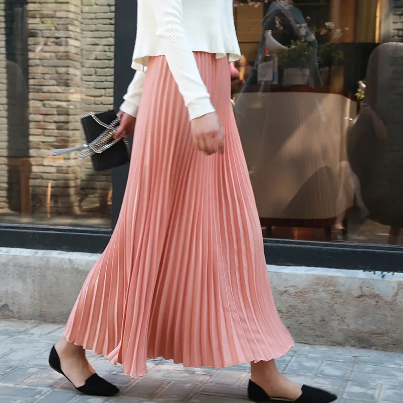 High Waist Pleated Maxi Skirt for Women Vintage Summer Long Flowy Skirt