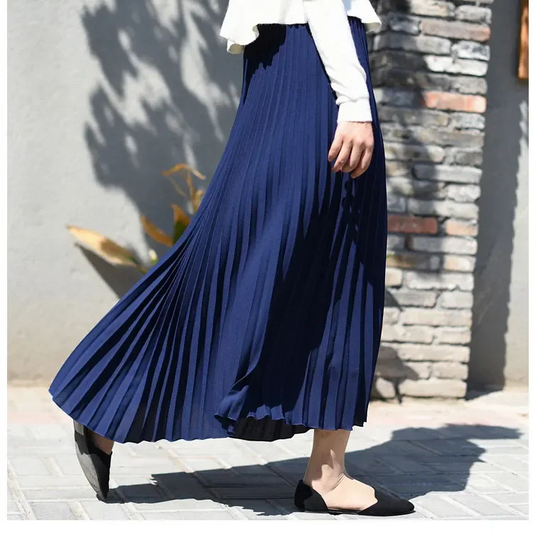 High Waist Pleated Maxi Skirt for Women Vintage Summer Long Flowy Skirt