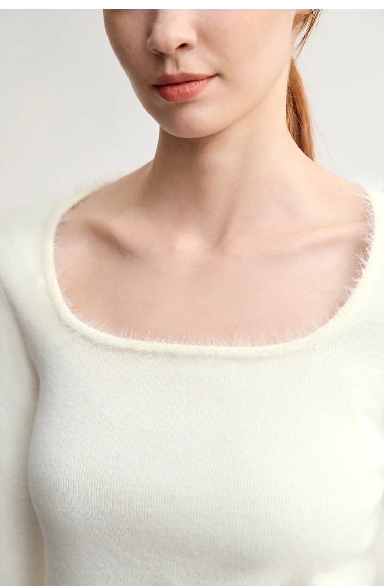 Amii Sweater For Woman 2026 Winter New Modern Retro Square Collar Sweater Slim Solid Versatile Women's Long Sleeve Top 12544142